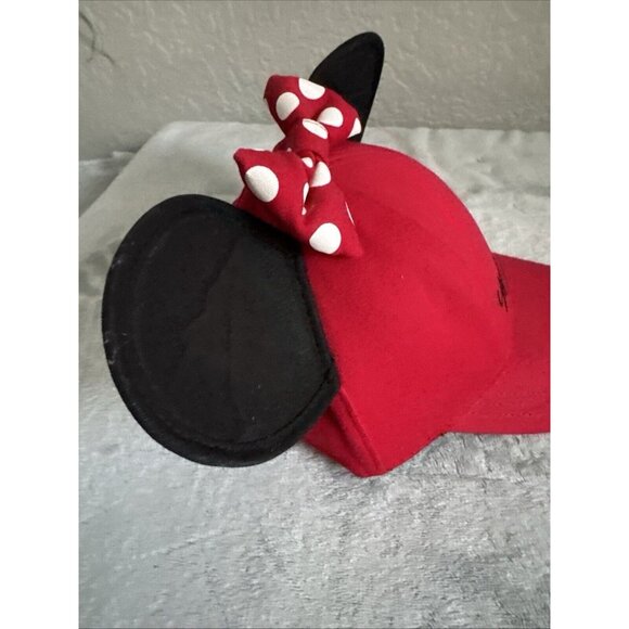 New Minnie Mouse Hat Red with Polka Dot Ears Black Bow Disney Adjustable - Picture 5 of 7